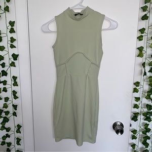 Sage Green Mock Neck Mini Bodycon Dress